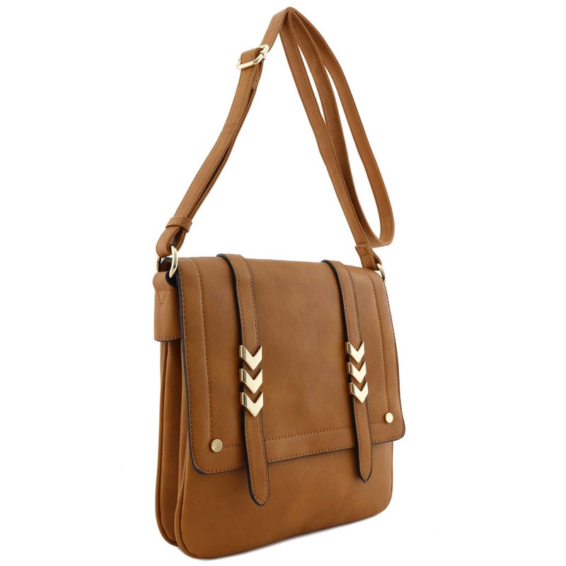 ALYSSA Double Compartment Large Flapover Crossbody Bag (Camel) - Image 2